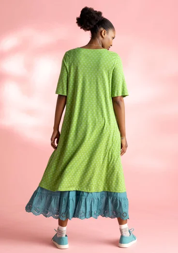 “Millie” organic cotton/modal jersey dress - pea green/patterned