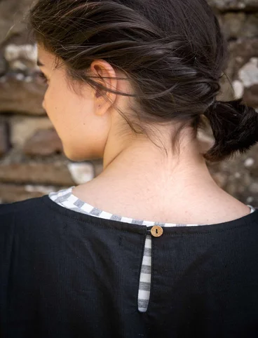 Robe "Petronella" en tissu de coton biologique/lin - noir