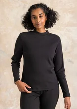 Long-sleeve mock neck top in organic cotton jersey - black
