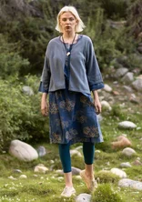 Cardigan in natural dyed organic cotton/wool - light haze blue