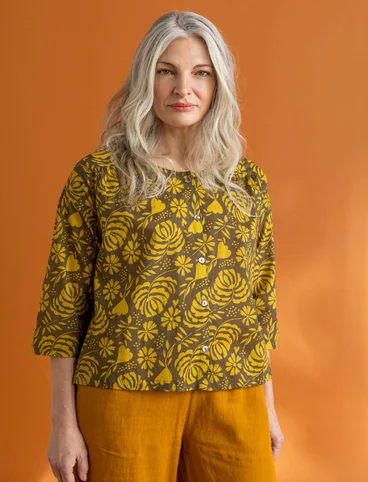 Blouse tissée « Hedda » en coton biologique - olive foncé/motif