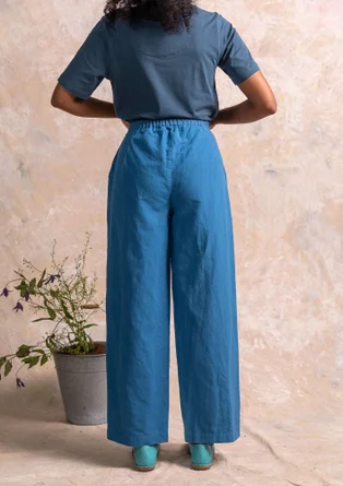 Pantalon en tissu de coton biologique/lin - bleu lin