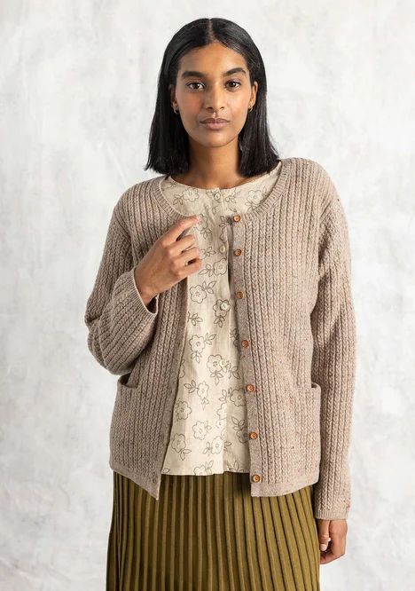 Nubby cardigan in a lambswool blend - mole/melange