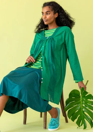 “Agnes” woven artist’s blouse in organic cotton - rainforest green