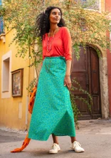 “Salsa” woven skirt in organic cotton - oriental green