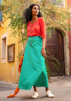 “Salsa” woven skirt in organic cotton - oriental green