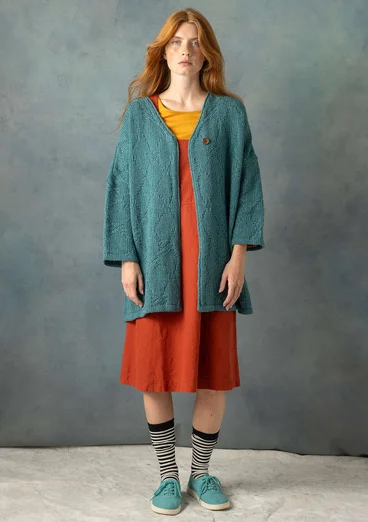 Cardigan "Thessaloniki" i genanvendt uldblanding - teal/meleret