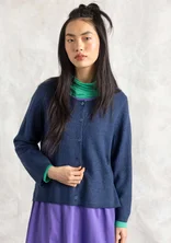 Cardigan in felted organic wool - dark indigo/melange