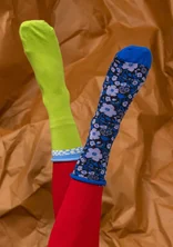 Chaussettes fleuries "Leah" en coton biologique - bleu cobalt