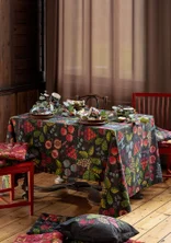 “Fruits” organic cotton tablecloth - dark ash grey