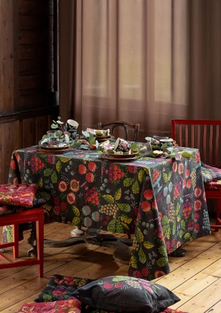 “Fruits” organic cotton tablecloth - dark ash grey