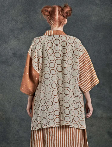  Kimono "Matsumoto" en lin/coton - écru/sienne brûlé