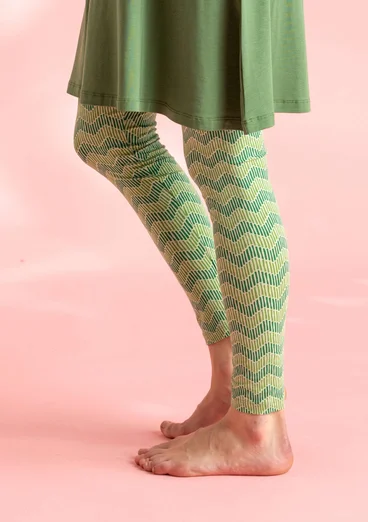 “Eleonora” jersey leggings in organic cotton/spandex - pea green/patterned