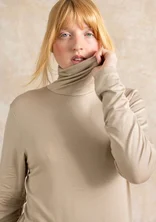 Long-sleeve, lyocell/elastane jersey polo-neck top - dark natural