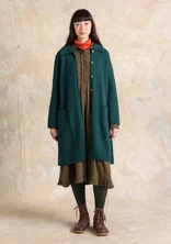 “Wilma” patterned and solid-colour long cardigan in lambswool - dark jade melange