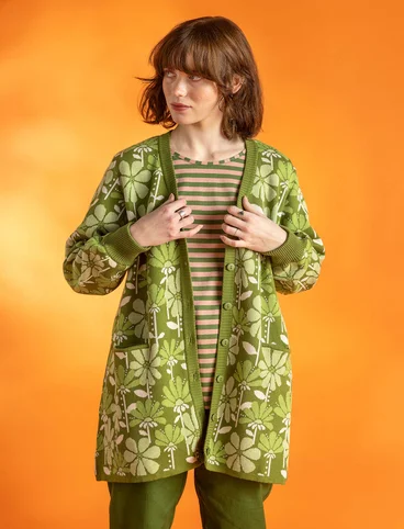 Lang strikkejakke «Adele» i økologisk bomull - gressgrøn