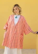 “Coimbatore” checked kimono in organic cotton - water lily