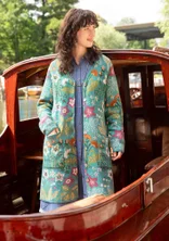 “Millefiori” long cardigan in wool/organic cotton - teal