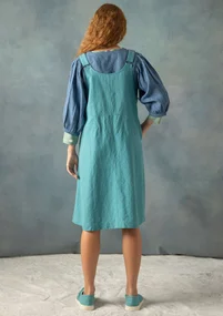 “Thessaloniki” woven overall-style dress in organic cotton/linen - teal