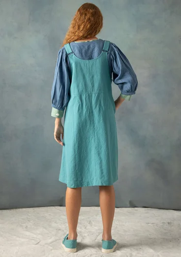 “Thessaloniki” woven overall-style dress in organic cotton/linen - teal