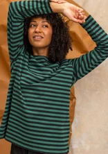 Striped long-sleeved top in organic cotton - light bottle green/black
