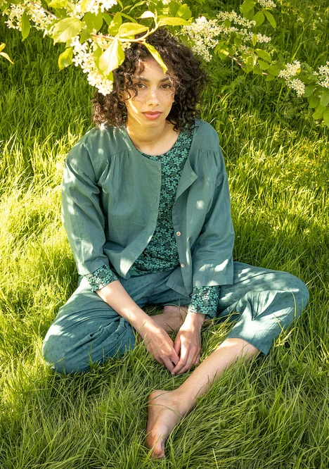 Vevd bluse «Hedda» i økologisk bomull - opalgrønn