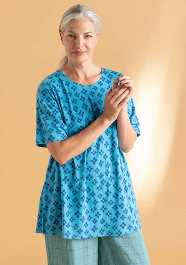 “June” organic cotton jersey tunic - lagoon blue/patterned