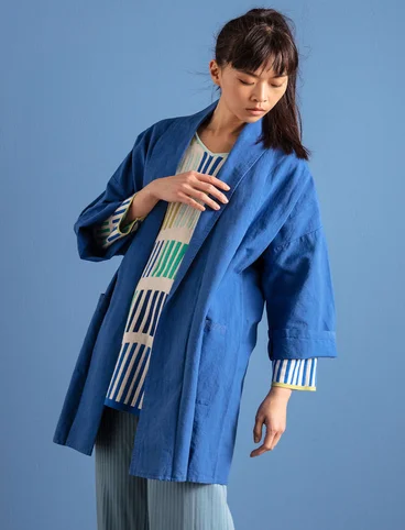 Veste kimono en coton biologique/lin - bleu lin