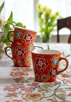 “Wild rose” ceramic tea mug - henna