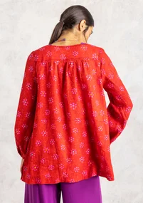 Blouse tissée "Ester" en lin - rouge perroquet/motif