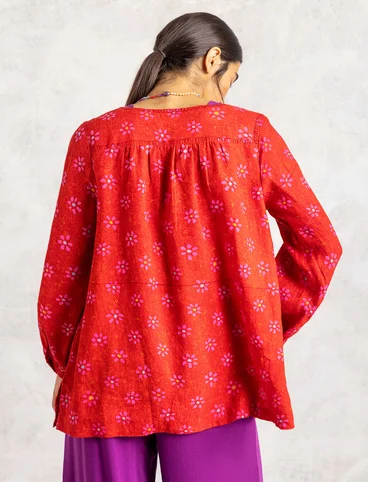 “Ester” blouse in woven linen - parrot red/patterned