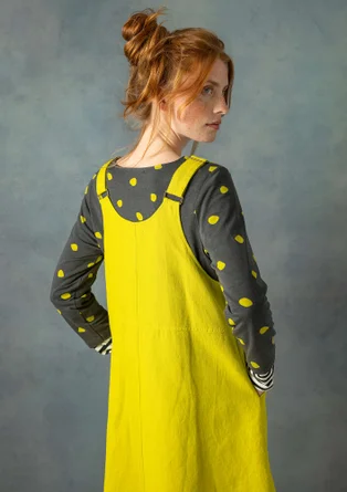 “Thessaloniki” woven overall-style dress in organic cotton/linen - lime green