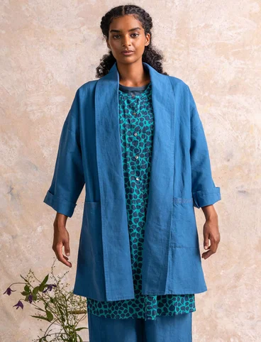 Veste kimono en coton biologique/lin - bleu lin