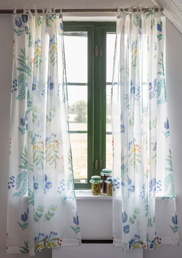 Short “Olives” curtain in organic cotton - sea blue