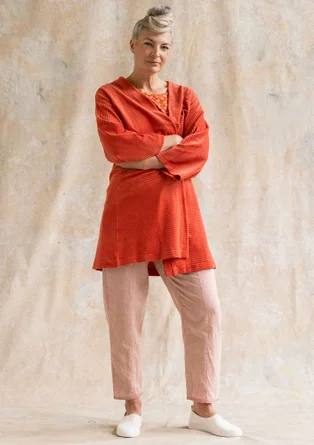 Velour kimono in organic cotton/recycled polyester - brick