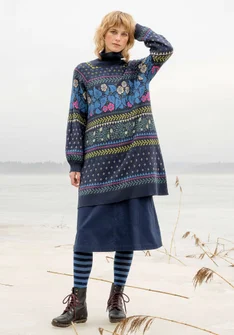 “Borealis” knit tunic in organic and recycled cotton/wool - ink blue