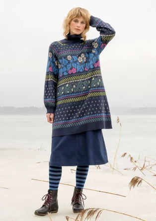 “Borealis” organic and recycled cotton/wool knit tunic - ink blue