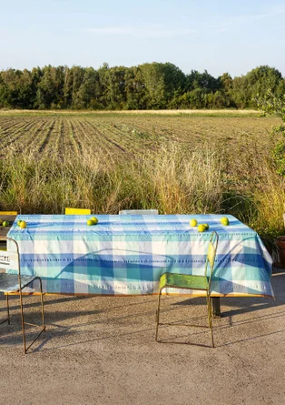 “Trellis” organic cotton tablecloth - sea blue