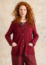 Striped and solid-colour knitted blazer in a lambswool blend - dark agate red