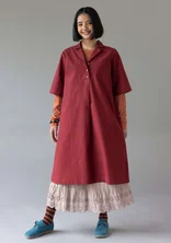 Cotton/linen dress with a collar - dark agate red