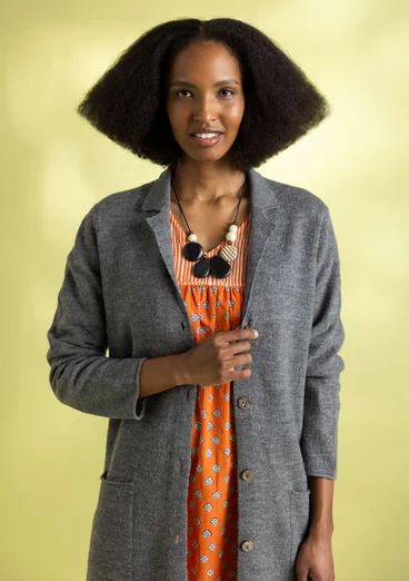 Knit long blazer in felted organic wool - graphite