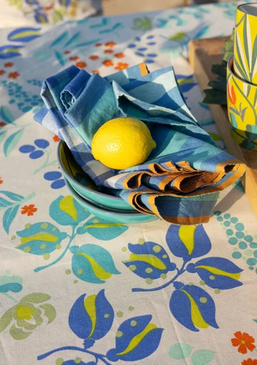 “Olives” organic cotton tablecloth - sea blue