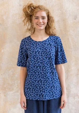 “Jane” T-shirt in organic cotton/spandex - dark lupin/patterned