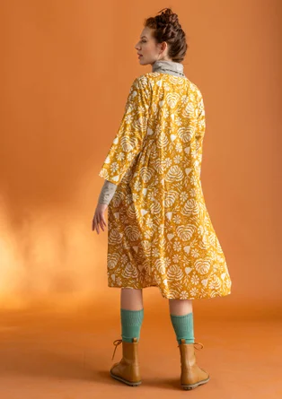 Woven “Hedda” dress in organic cotton - mustard/patterned