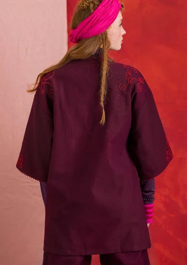 Veste kimono en coton biologique/lin - aubergine