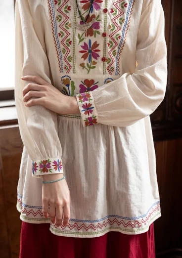 “Wanja” woven tunic in organic cotton - feather