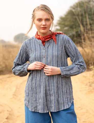 “Ask” blouse in organic cotton - flax blue