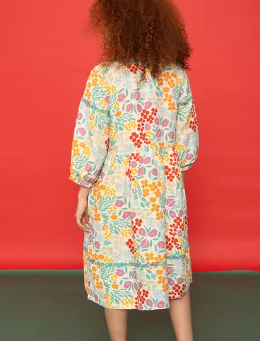 Vevd kjole «Margit» i lin/modal - vanilje/mønstret