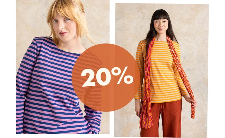Women wearing striped tops from Gudrun Sjödén.
