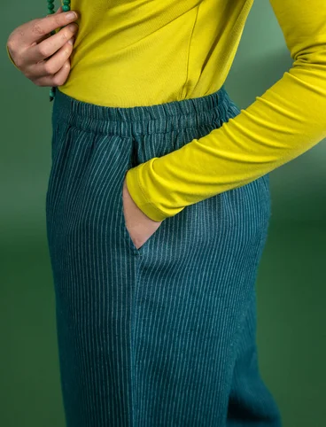 Vevd bukse «Alva» i lin - mørk jaspis/stripete